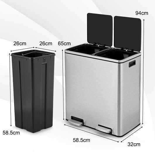 16 Gallon Dual Step Trash Can-Black-2