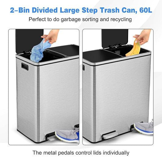 16 Gallon Dual Step Trash Can-Black-3