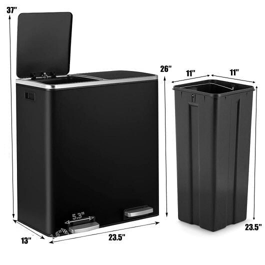 16 Gallon Dual Step Trash Can-Black-5