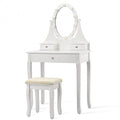 3 Drawers Lighted Mirror Vanity Dressing Table Stool Set-Black-0