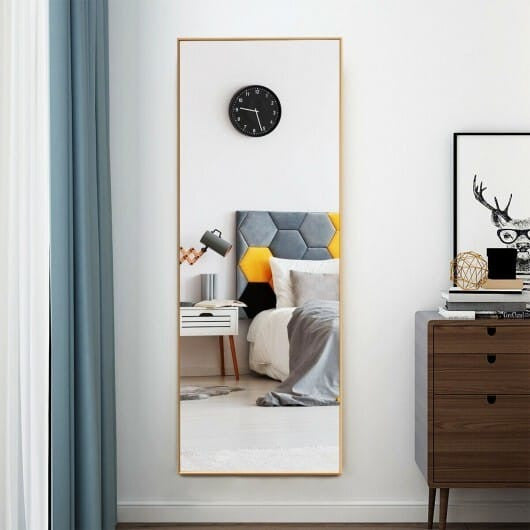 59 Inch Full Length Mirror Large Rectangle Bedroom Mirror-Golden-7