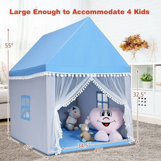 Kids Play Tent Large Playhouse Children Play Castle Fairy Tent Gift with Mat-Pink-3