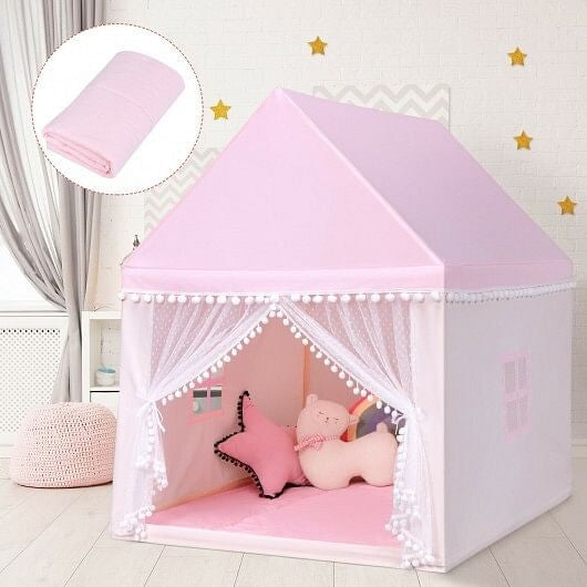 Kids Play Tent Large Playhouse Children Play Castle Fairy Tent Gift with Mat-Pink-4