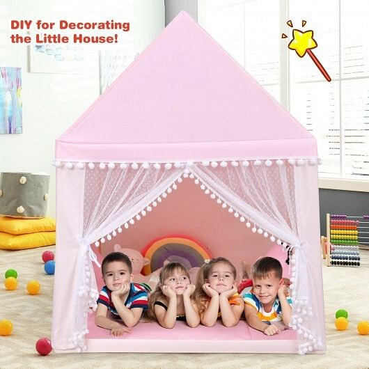 Kids Play Tent Large Playhouse Children Play Castle Fairy Tent Gift with Mat-Pink-7