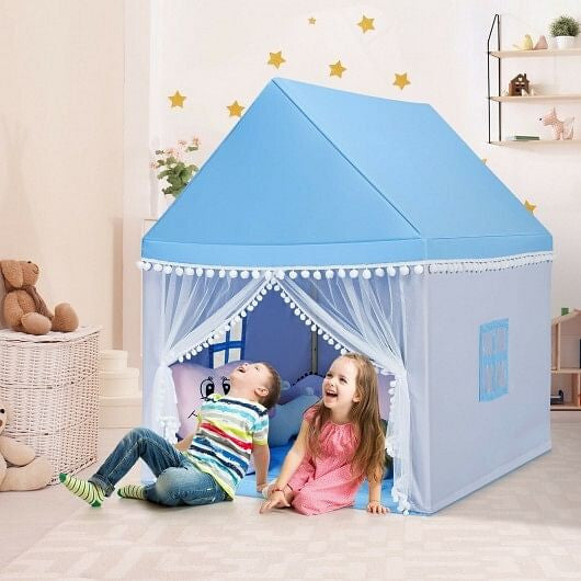 Kids Play Tent Large Playhouse Children Play Castle Fairy Tent Gift with Mat-Pink-9