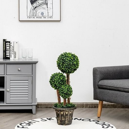30 Inch Artificial Topiary Triple Ball Tree Indoor and Outdoor UV Protection-1