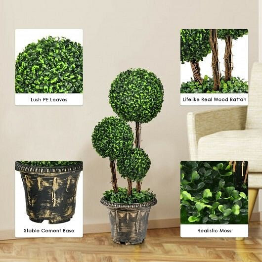 30 Inch Artificial Topiary Triple Ball Tree Indoor and Outdoor UV Protection-3