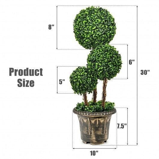 30 Inch Artificial Topiary Triple Ball Tree Indoor and Outdoor UV Protection-4
