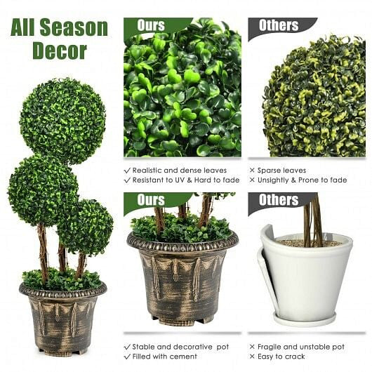 30 Inch Artificial Topiary Triple Ball Tree Indoor and Outdoor UV Protection-2