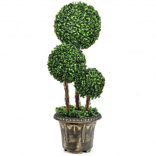 30 Inch Artificial Topiary Triple Ball Tree Indoor and Outdoor UV Protection-0