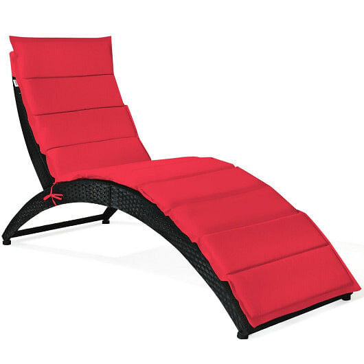 Folding Patio Rattan Lounge Cushioned Portable Chair