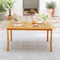 63 inch Outdoor Dining Table with Umbrella Hole Farmhouse Bistro Dinette Furniture-0