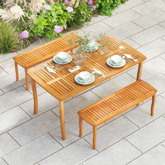 63 inch Outdoor Dining Table with Umbrella Hole Farmhouse Bistro Dinette Furniture-1