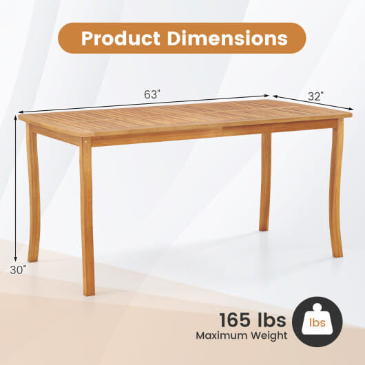 63 inch Outdoor Dining Table with Umbrella Hole Farmhouse Bistro Dinette Furniture-3