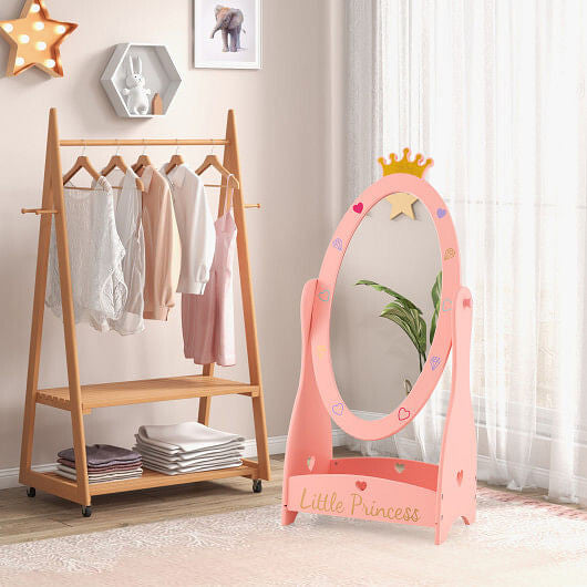 Kids Full Length Mirror with 360 Degree Rotatable Design and Shelf-Pink-3