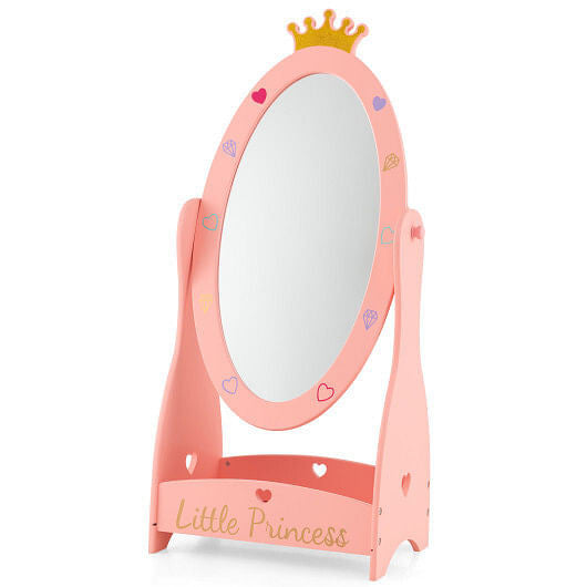 Kids Full Length Mirror with 360 Degree Rotatable Design and Shelf-Pink-4