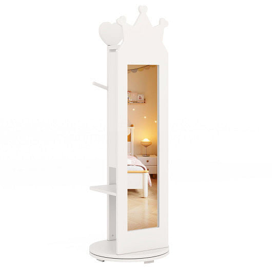 Free-Standing Full Length Mirror Kids Jewelry Armoire Cabinet-Pink-1