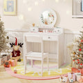Kids Vanity Set with Mirror Princess Makeup Dressing Desk and Chair Set with Mirror-White-0