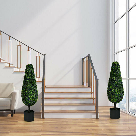 2 Pack 3 Feet Artificial Tower UV Resistant Indoor Outdoor Topiary Tree-1