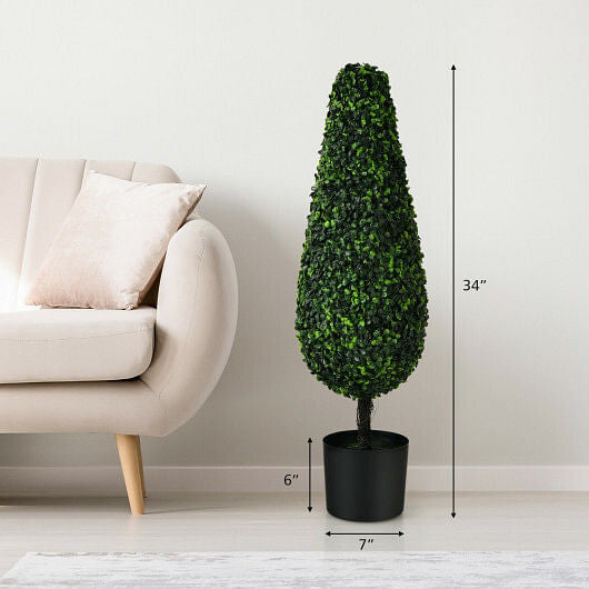 2 Pack 3 Feet Artificial Tower UV Resistant Indoor Outdoor Topiary Tree-4