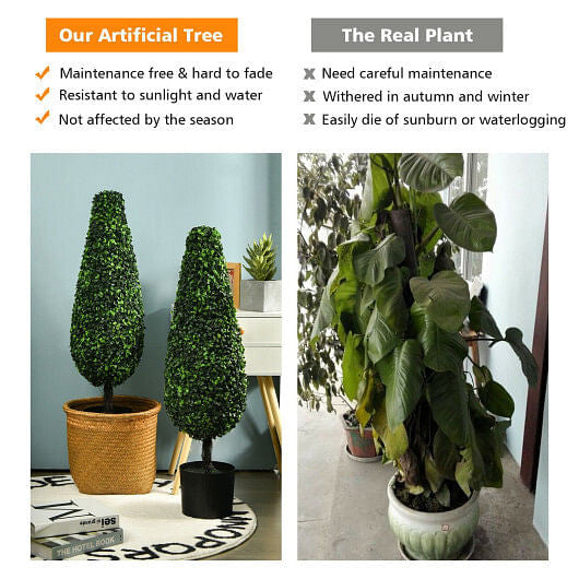 2 Pack 3 Feet Artificial Tower UV Resistant Indoor Outdoor Topiary Tree-2