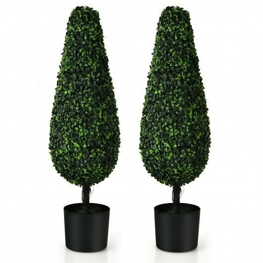 2 Pack 3 Feet Artificial Tower UV Resistant Indoor Outdoor Topiary Tree-0