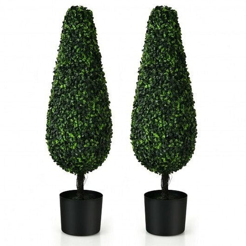 2 Pack 3 Feet Artificial Tower UV Resistant Indoor Outdoor Topiary Tree-0