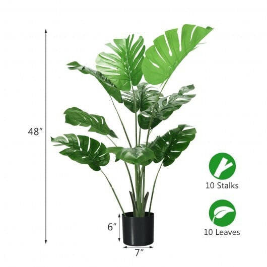 4 Feet Artificial Monstera Deliciosa Tree with 10 Leaves of Different Sizes-2