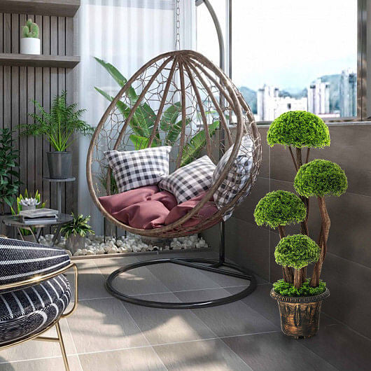 3 Feet Decorative Artificial Cedar Topiary Tree with Rattan Trunk-0