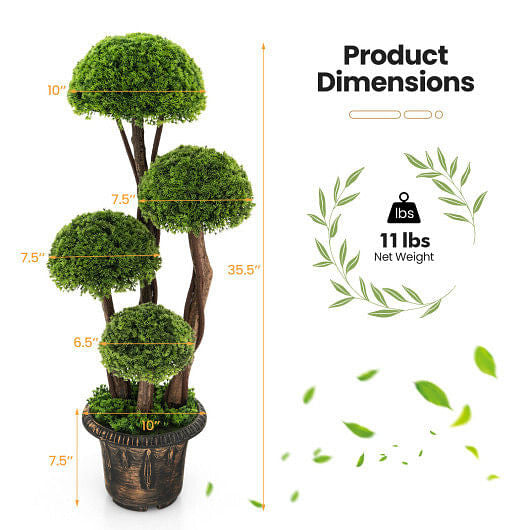 3 Feet Decorative Artificial Cedar Topiary Tree with Rattan Trunk-2