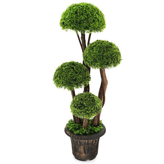 3 Feet Decorative Artificial Cedar Topiary Tree with Rattan Trunk-4