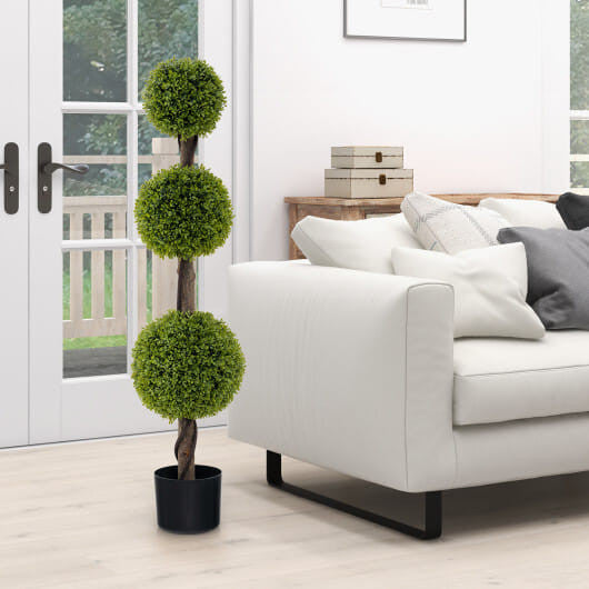 4 FT Artificial Ball Shape Bush Tree with Lush PE leaves and Trunk-0