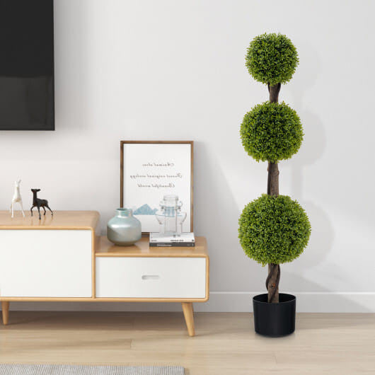 4 FT Artificial Ball Shape Bush Tree with Lush PE leaves and Trunk-1