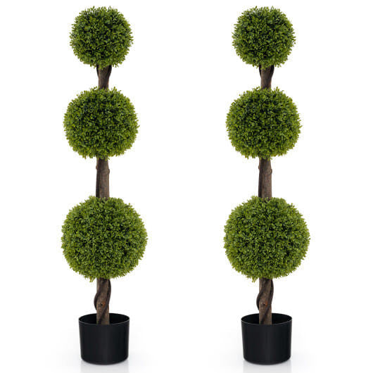 4 FT Artificial Ball Shape Bush Tree with Lush PE leaves and Trunk-2