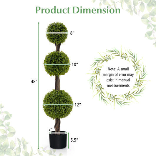 4 FT Artificial Ball Shape Bush Tree with Lush PE leaves and Trunk-3