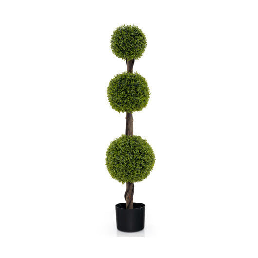 4 FT Artificial Ball Shape Bush Tree with Lush PE leaves and Trunk-4