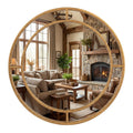 28 Inch Gold Round Wall Mirror with Beaded Frame for Living Room Entryway-Golden-0