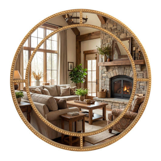 28 Inch Gold Round Wall Mirror with Beaded Frame for Living Room Entryway-Golden-0