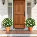 2 Pack Artificial Boxwood Topiary Ball Tree Faux Shrub Bushes with Flowers-Purple-0