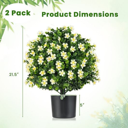 2 Pack Artificial Boxwood Topiary Ball Tree Faux Shrub Bushes with Flowers-Purple-2