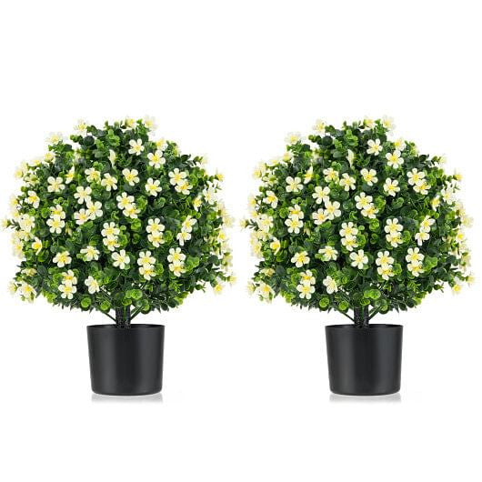 2 Pack Artificial Boxwood Topiary Ball Tree Faux Shrub Bushes with Flowers-Purple-9