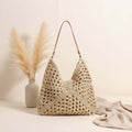 Handmade Crochet Beach Bag Large Capacity Hollow Out Shoulder Tote Bohemian Woven Triangle Bag for Vacation &amp; Travel-1