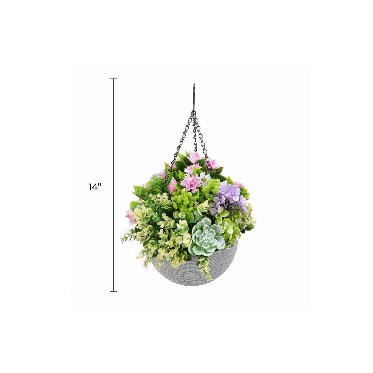 Succulent Artificial Hanging Basket 14in – UV Resistant-1