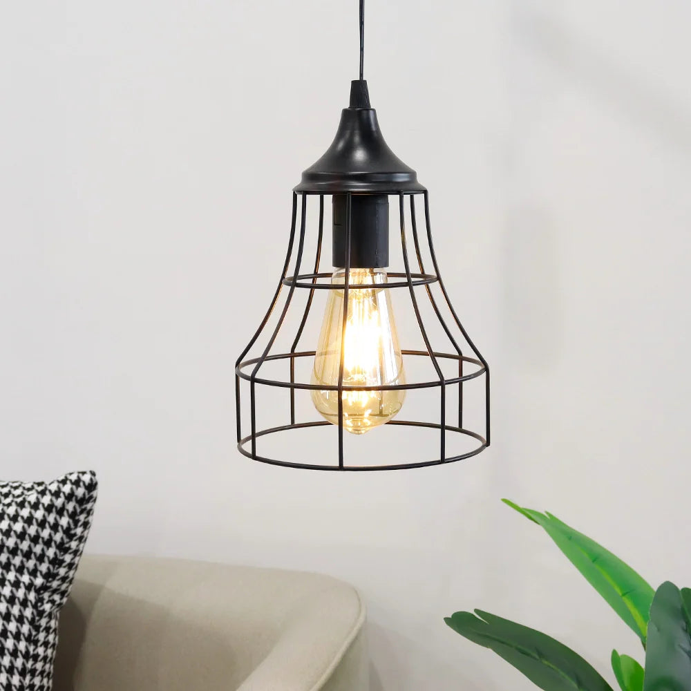 9.5"H Hanging Lamp Black Battery Powered(Geometry)-0
