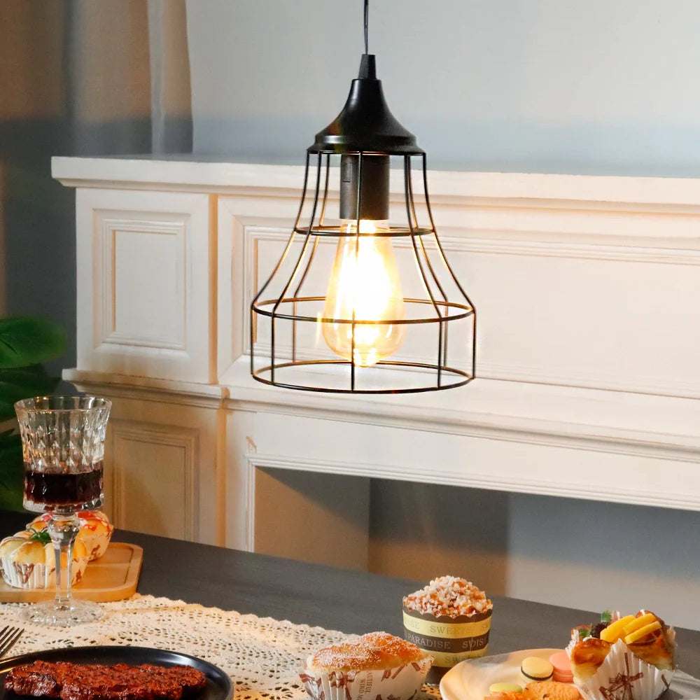 9.5"H Hanging Lamp Black Battery Powered(Geometry)-1