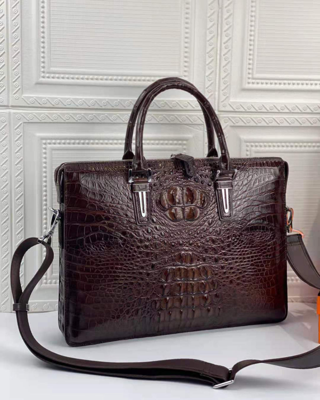 Luxury Crocodile Laptop Messenger Bag Men's-2