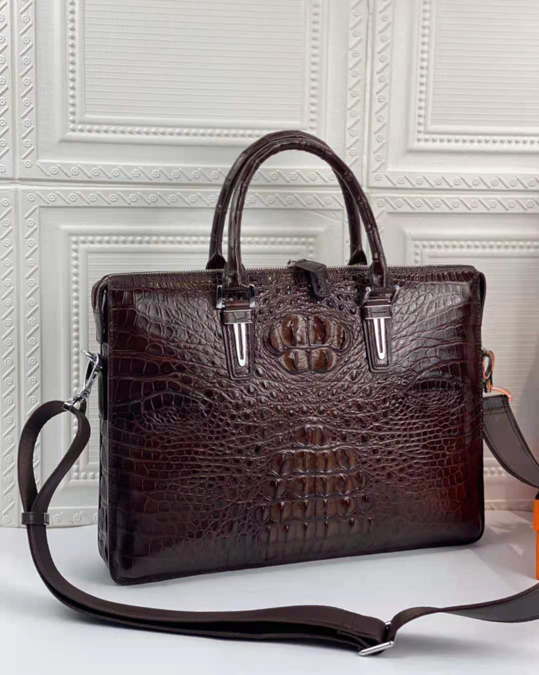 Luxury Crocodile Laptop Messenger Bag Men's-2
