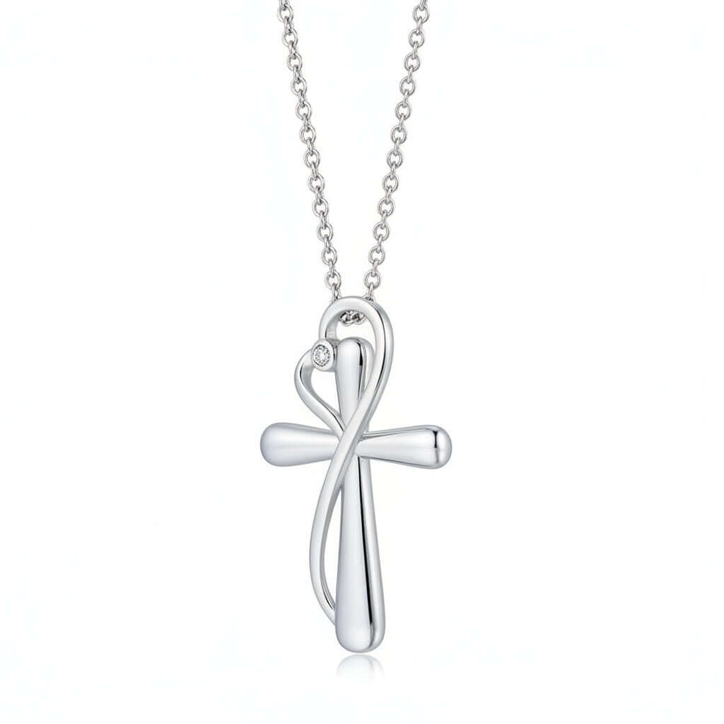 Heart Shaped Cross Necklace for Women White Gold Electroplated Jewelry-0