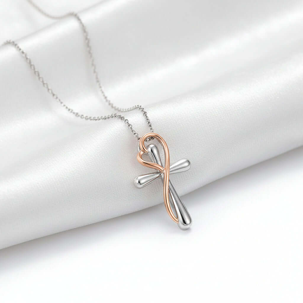 Heart Shaped Cross Necklace for Women White Gold Electroplated Jewelry-1