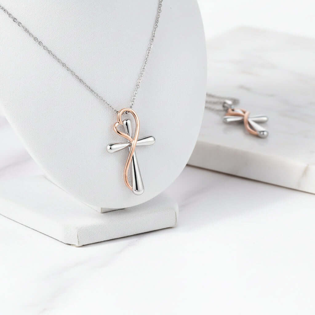 Heart Shaped Cross Necklace for Women White Gold Electroplated Jewelry-3